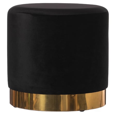 Fabulaxe Modern Round Velvet Fabric Standard Ottoman Stool with Gold Base, Black QI004323.BK